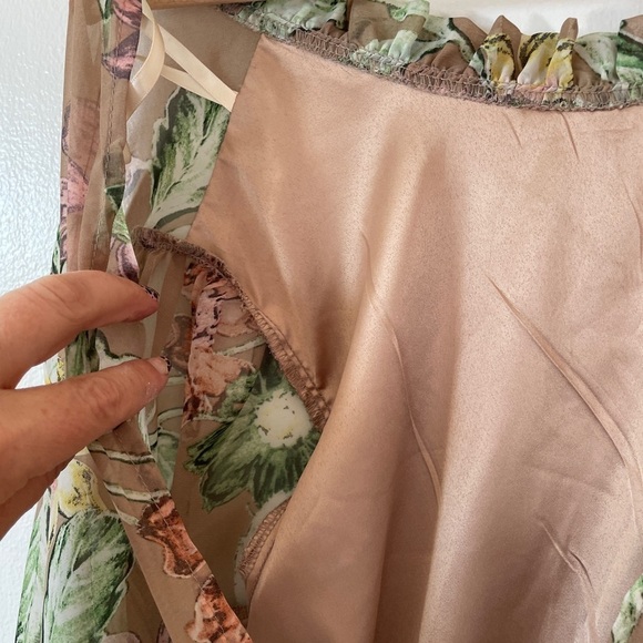 Princess Polly Boho Eden Bloom Tiered Mini Dress Floral Sheer Ruffle Tan Green 6 - Picture 11 of 11